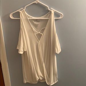 White cold shoulder shirt